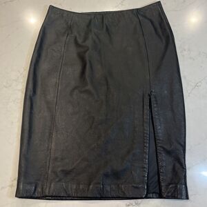 Steve Madden Sz L Black Leather Straight Knee Skirt Fully Lined Side‎ Zip Slit